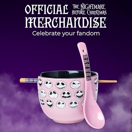 Nightmare Before Christmas Jack Emojis Ramen Bowl 20oz with Spoon & Chopsticks - Official Merch