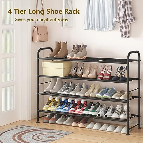 Long Shoe Rack 4-Tier Black Metal Shoe Storage Organizer for Closet Entryway