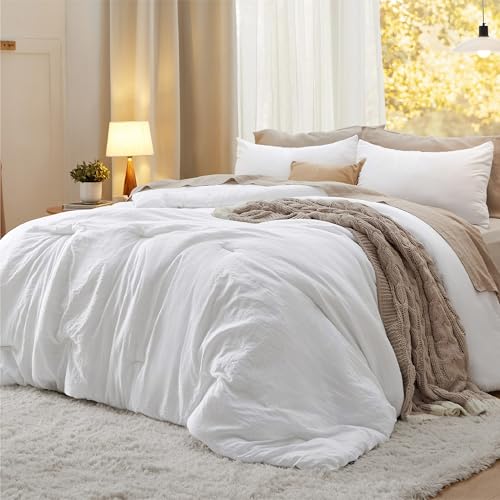 Bedsure King Comforter Set - Prewashed Soft White Bedding 3 Pieces 104x90 Variation 02
