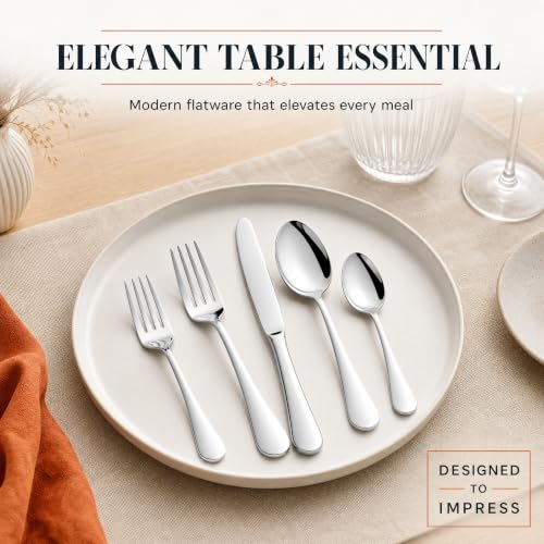 Modern 60-Piece Silverware Set for 12 - Stainless Steel Flatware