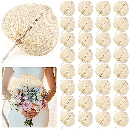 BBTO 32 Pieces Natural Woven Bamboo Hand Fans Handmade Summer Cooling Supplies