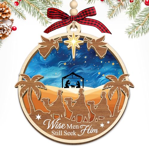 HEXMOZ Nativity Scene Christmas Ornament - Religious Holiday Decor, 2nd Variation