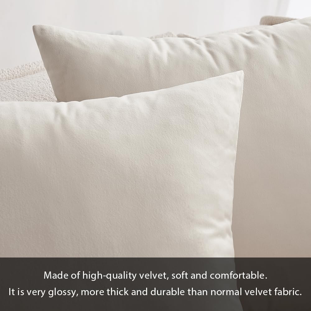 MIULEE Velvet Pillow Covers - Soft Decorative Square Cushion Cases for Couch & Sofa | 12x12 Inch Pure White (Pack of 2)