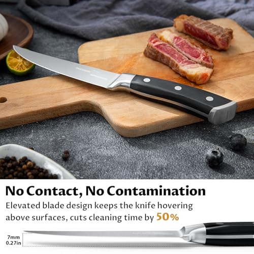 OAKSWARE Walnut Block Set of 8 Non-Serrated Steak Knives, 5-Inch High-Carbon Steel