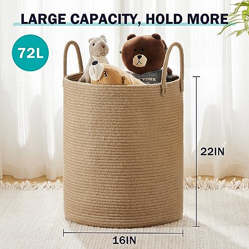Large 72L Jute Laundry Hamper Basket - Tall Woven Rope Storage Bin for Bedroom & Nursery