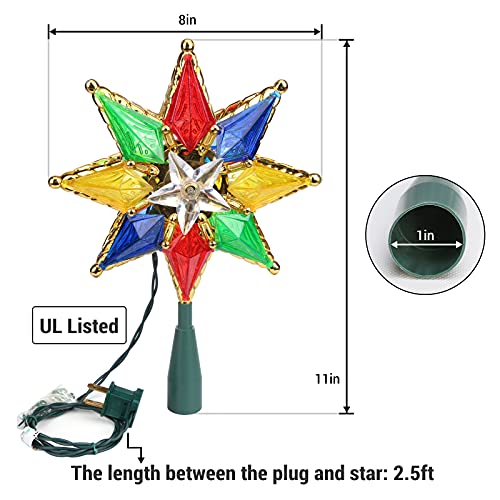 Brizled Multicolor Lighted 8-Inch Double-Sided Christmas Star Tree Topper with Warm Lights