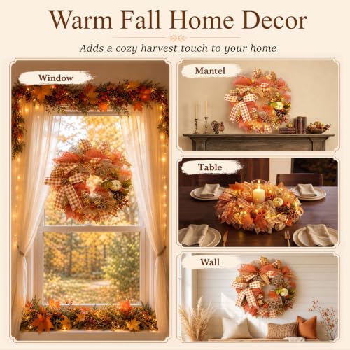 24-Inch Fall Pumpkin Wreath for Front Door - Autumn Harvest Decor - Variation of THIS listing