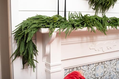 Vita Domi 9ft Extra Full Real Touch Norfolk Pine Garland Christmas Greenery for Fireplace & Mantle