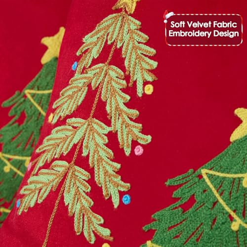 Red Velvet Embroidery Christmas Pillow Cover 12x20 Inch, Pack of 1