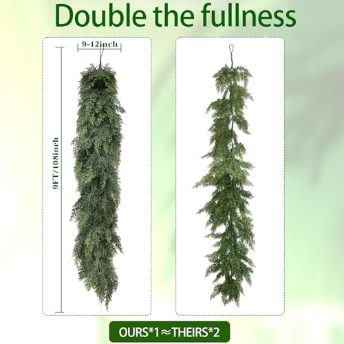 Cyitimo 9FT Lush Artificial Cedar Garland for Christmas Decorations, Full & Realistic Faux Greenery