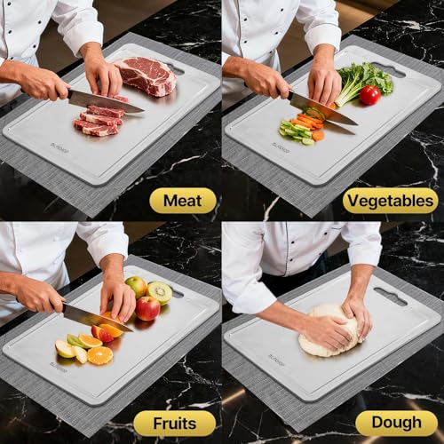 Gray 17.32x11.8in Titanium Double-Sided Cutting Board Set with Juice Groove