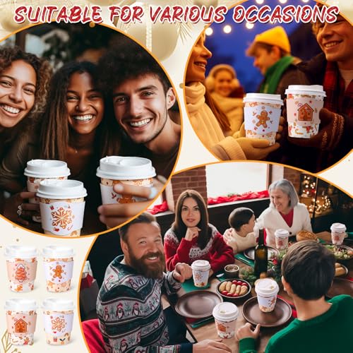 Mimorou 8 oz Christmas Disposable Coffee Cups with Lids & Sleeves, 100 Pack
