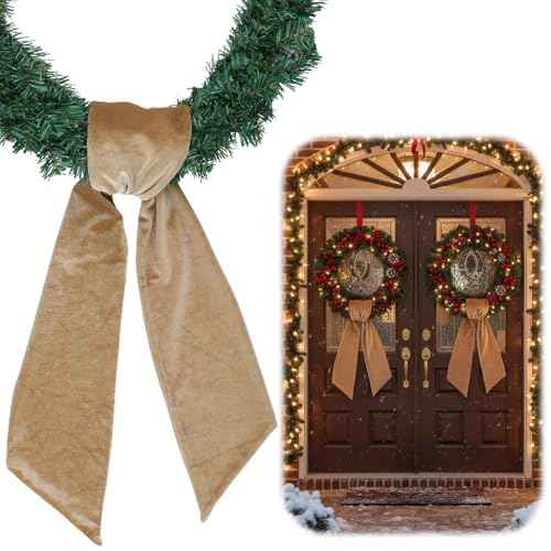 YKW Christmas Velvet Wreath Sash, 2 Pack Extra Wide 5.1" Premium Luxury Gold Bow Ribbon for Holiday Door Decoration, Wedding Event Mantle Elegant Decor