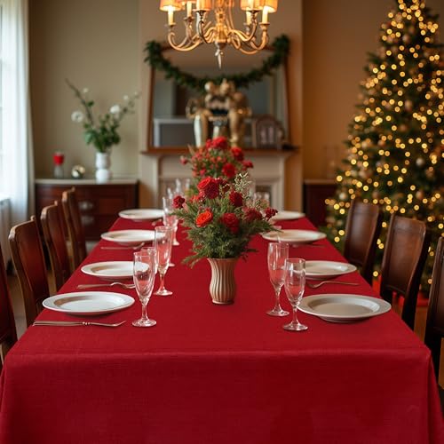 Fitable 2 Pack Christmas Red Faux Linen Rectangle Tablecloths 54x78 Inch