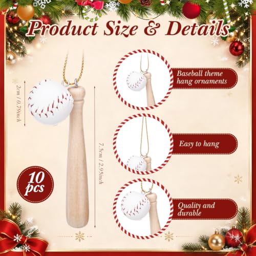 Soulchen 10 Pcs Baseball Christmas Ornaments Set - Baseball & Bat Decorations