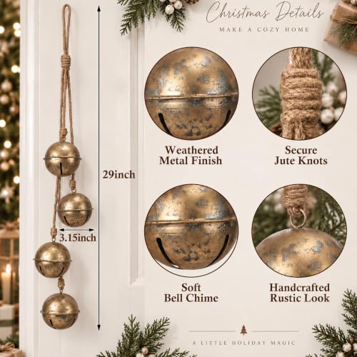 29-Inch Christmas Hanging Bells with Rope for Wreath & Holiday Decor