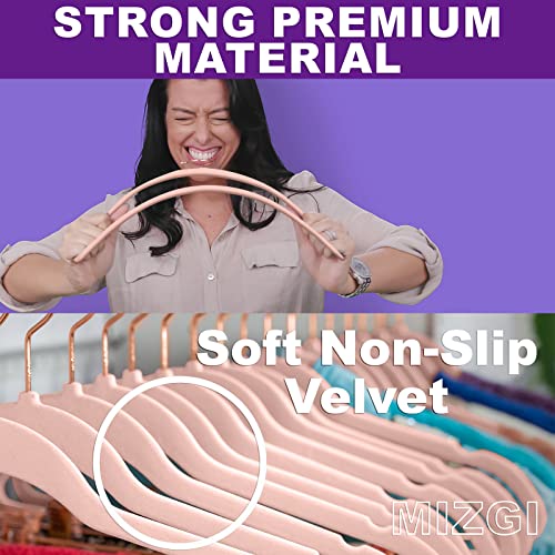 MIZGI Velvet Hangers 50 Pack Non-Slip Heavy Duty Blush Pink Rose Gold Hooks - Space Saving Closet Organizer