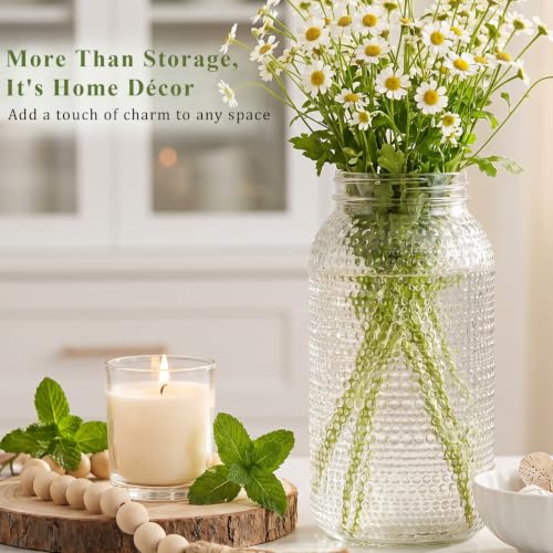 Clear Mason Jars 64oz - 3 Pack Wide Mouth Food Storage Containers with Airtight Lids - Half Gallon BPA-Free Glass Jars for Canning and Pickling