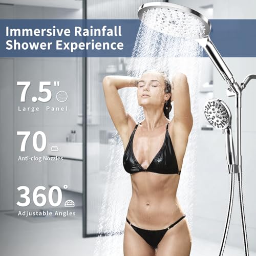 KAIYING Chrome High Pressure Dual Shower Head with Handheld Spray Combo