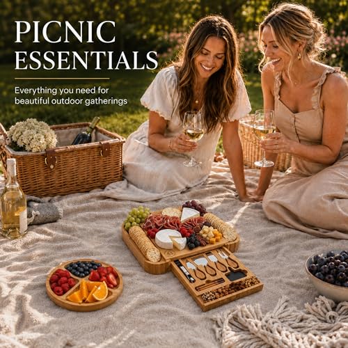 Bambüsi Charcuterie Board Set with Accessories - Bamboo Cheese Platter & Serving Tray
