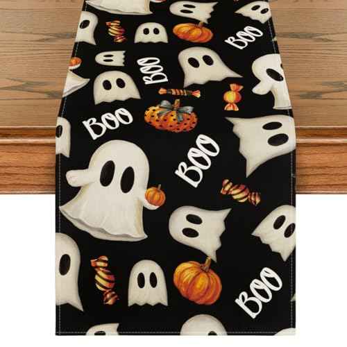 Artoid Mode Ghost Pumpkin Camdy 210 GSM Halloween Table Runner,Seasonal Fall Kitchen Dining Table Decoration for Home Party Decor 13x36 Inch