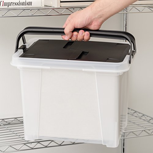 IRIS USA 4-Pack File Box Organizer with Wing Lid, Letter & Legal Size, 18 Qt Clear