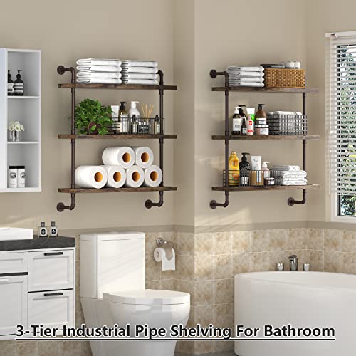 Helsin 24-inch Rustic Industrial Pipe Shelf 3-Tier Wall Storage & Display