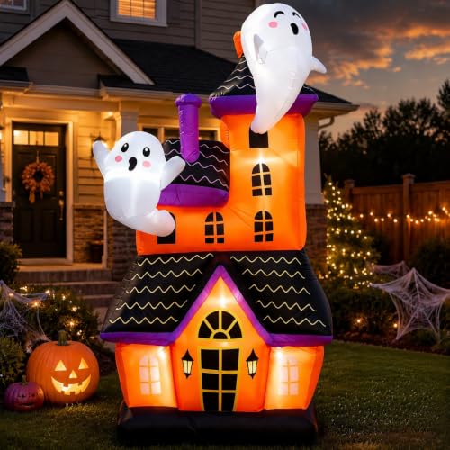 6 FT Halloween Inflatable Haunted House with 2 Cute Ghosts