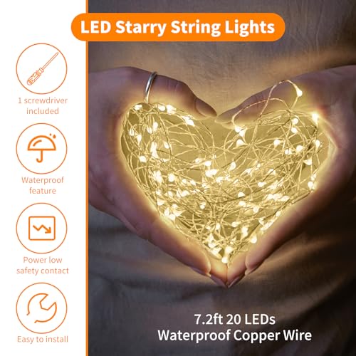 TingMiao 6 Pack Fairy Lights Battery Operated 7.2 ft 20 LED Mini String Lights Waterproof Silvery Copper Wire Firefly Starry Lights for Wedding Bedroom Party Christmas Decor(Warm White)