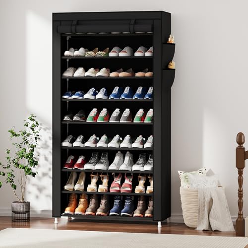 9-Tier Vertical Shoe Rack Organizer - Black, Space Saving Shoe Storage