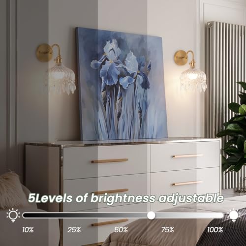 Crystal-2pack Vintage Wireless Wall Sconces with Remote, Rechargeable Battery, Antique Brass Finish, 9.05in - Set of Two