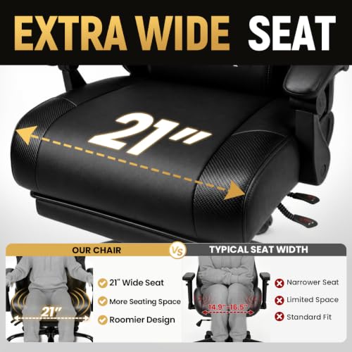 HELXQEXB Black Ergonomic Gaming Chair with Footrest & Adjustable Recline