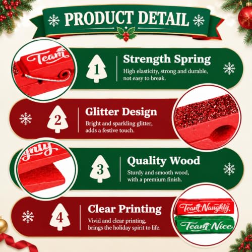 Tinlade Christmas Clothespins 30 Pcs Red & Green Team Naughty Nice Decor