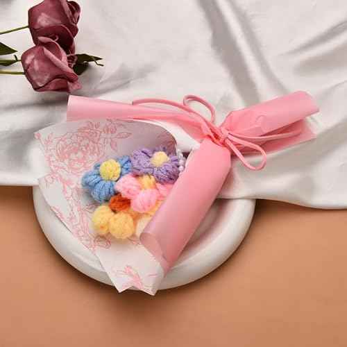 Mini Crochet Flowers Bouquet Kit for Girls Birthday Gifts for Daughter Friends Handmade Knitted Eternal Puff Flower Bouquet Pink Artificial Flowers Home Decor Decorations for Graduation Motehrs Day