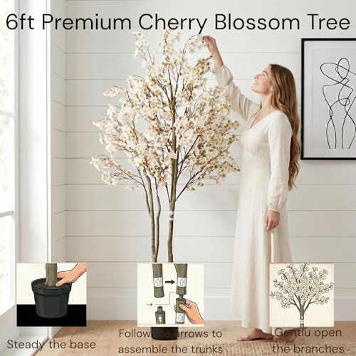 RyddeligHome White Artificial Cherry Blossom Tree with Lights - 6ft Indoor Decor