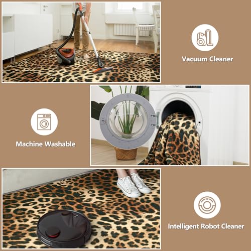 Leopard Rug for Living Room 6x9 ft Faux Animal Print Non-Slip Washable Decor - Leopard-2