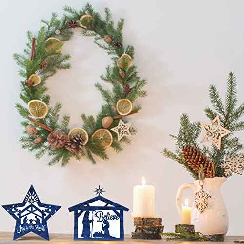 3 Pcs Christmas Table Decorations Jesus Nativity Set Table Signs Nativity Scene Table Centerpieces Wooden Block Xmas Believe Sign Rustic Farmhouse Christian Decorations for Home Tiered Tray Holiday