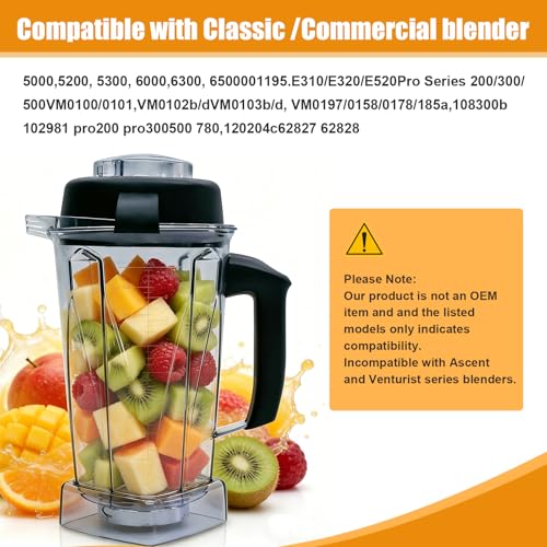 Pure Realm 64oz Blender Container for Vitamix 5200 6300 E310 - Wide Compatibility