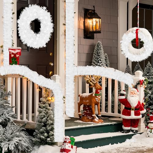 Kreyfer 4-Pack Snowflake Tinsel Garlands 26.4ft, Metallic Holiday Decorations