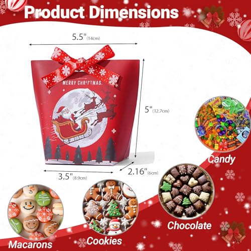 48 Pack Christmas Treat Bags 5.5x5x3.5 Inches with Ribbons & Festive Designs