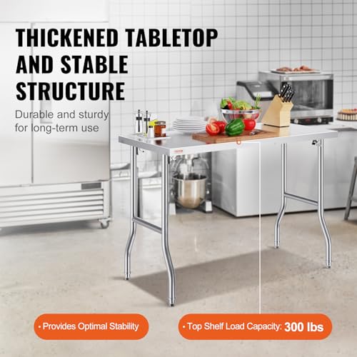 VEVOR 24x48 Inch Foldable Stainless Steel Work Table for Commercial Kitchen, Outdoor & Restaurant Use