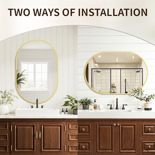 Gold Oval Bathroom Mirror Set - 24x36 Inch Over Sink Vanity 2 Pack, Modern Design