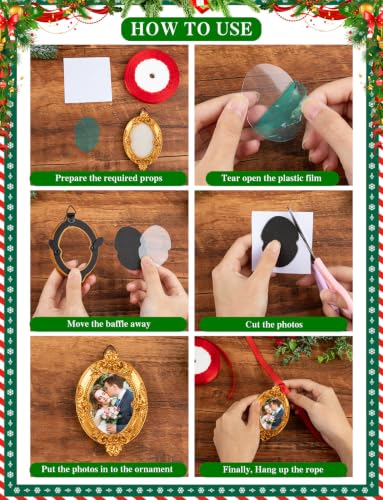 8 Pcs Vintage Gold Picture Frame Ornament for Christmas Tree