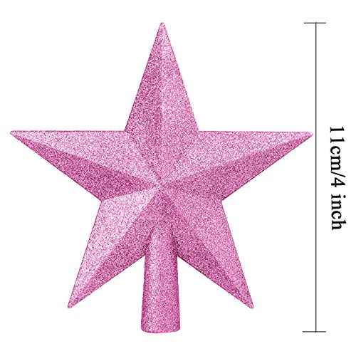 Aneco Glitter Christmas Tree Topper Shatter-Proof Christmas Tree Decoration Treetop for Holiday Ornament or Home Decor (Pink, 4 Inches)