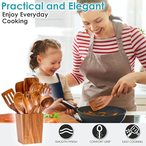 HOWHONG 11-Piece Acacia Wood Cooking Utensils Set with Spoon Rest & Holder