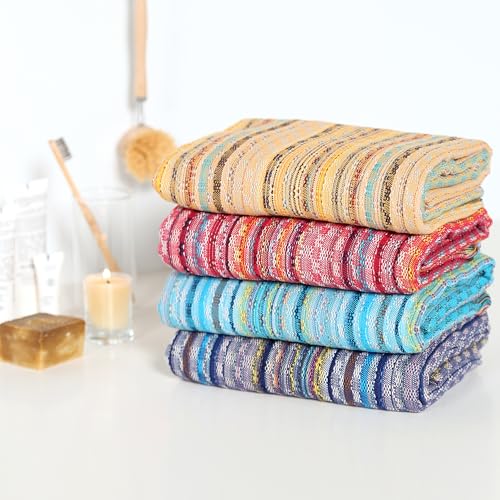 Turkish Cotton Bath Towels Set of 4 - Multicolor Extra Large Quick-Drying Hand Towels