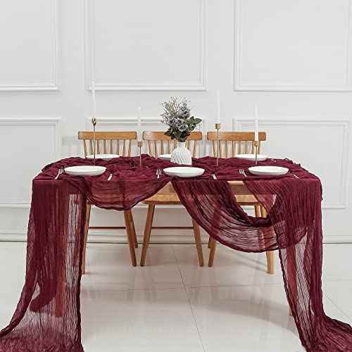 DOLOPL Christmas Table Runner, Burgundy Cheesecloth Table Runner for Christmas Decorations 10ft Cheese Cloth Table Runner Gauze Runner 120inch Long for Christmas Wedding Bridal Baby Shower Birthday