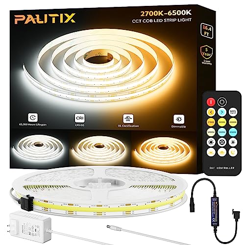 16.4 ft Tunable White COB LED Strip Lights with RF Remote, Dimmable, Super Bright, 2700K-6500K