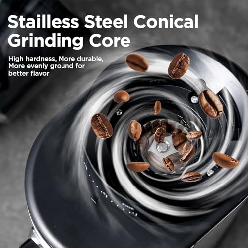 Ollygrin BG702S-PG Electric Conical Coffee Grinder, 30 Grind Settings, Silver & Black