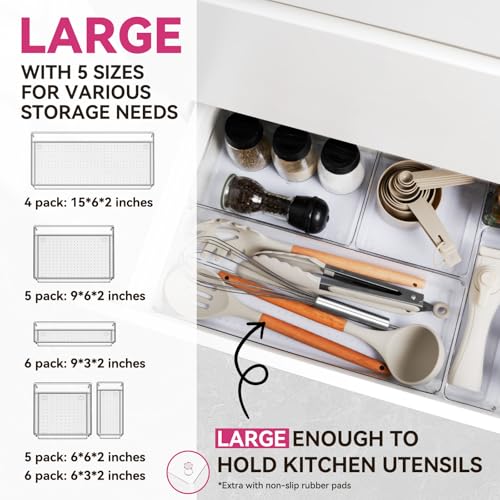 26 Pack Large Clear Drawer Organizer Bins - Versatile Kitchen, Bathroom & Office Storage